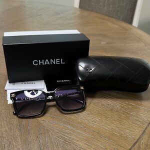 CHANEL Black Gold Sunglasses with Quilted Case